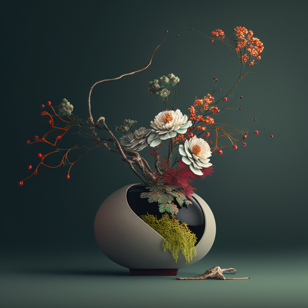 illustration d'une composition florale d'ikebana japonais