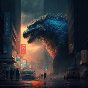 Kaiju in den Straßen von Tokio