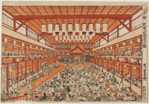 stampa prospettica di un teatro Kabuki, Utagawa Toyoharu