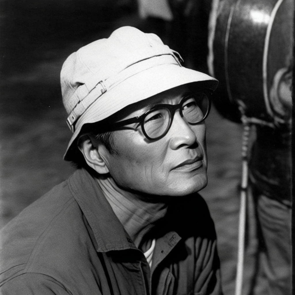 Illustration von Akira Kurosawa hinter einer Kamera