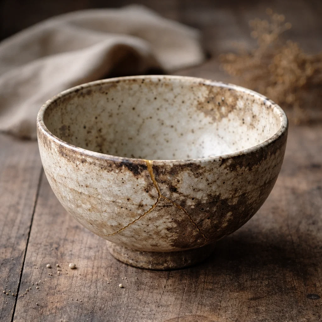 Bol en céramique Wabi Sabi avec réparations Kintsugi