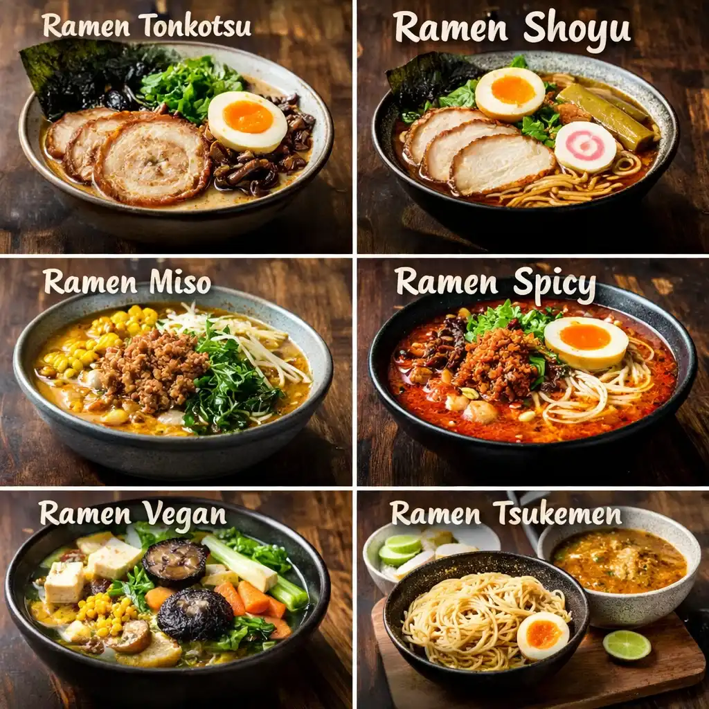 Bol de ramen tonkotsu, shoyu, miso, épicé, vegan et tsukemen