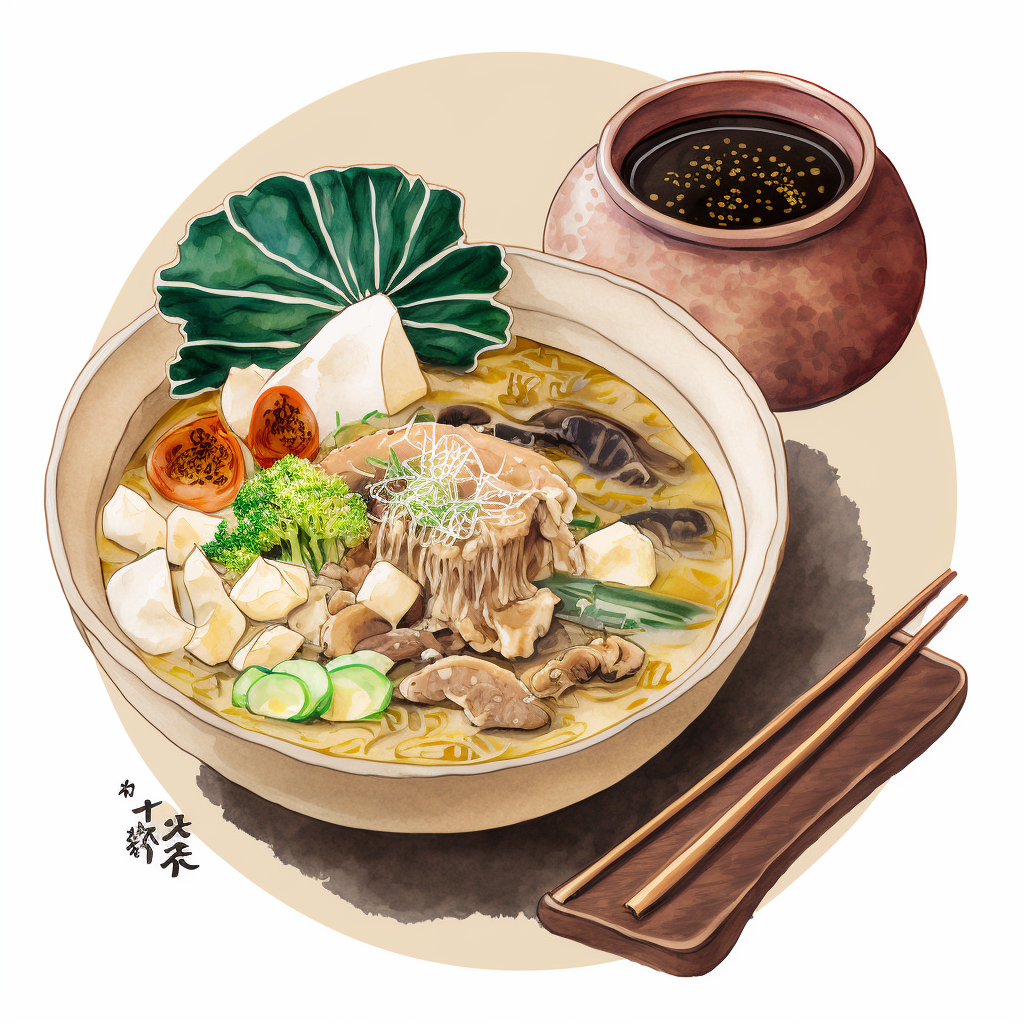 Ramen-Suppe mit japanischen Matsutake-Pilzen