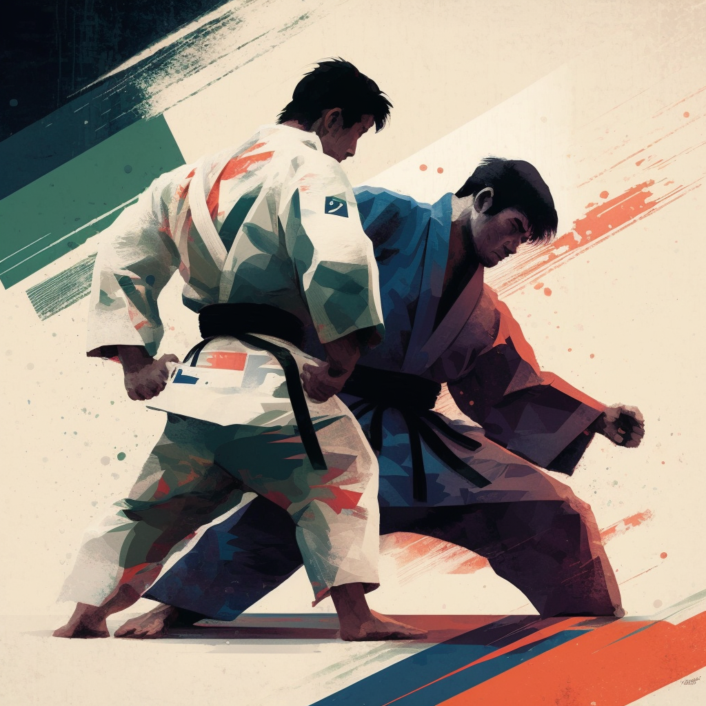 combat de deux judokas japonais sur un tatami aux jeux olympiques