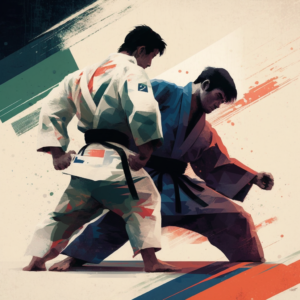 lotta di due judoka giapponesi su un tatami ai giochi olimpici